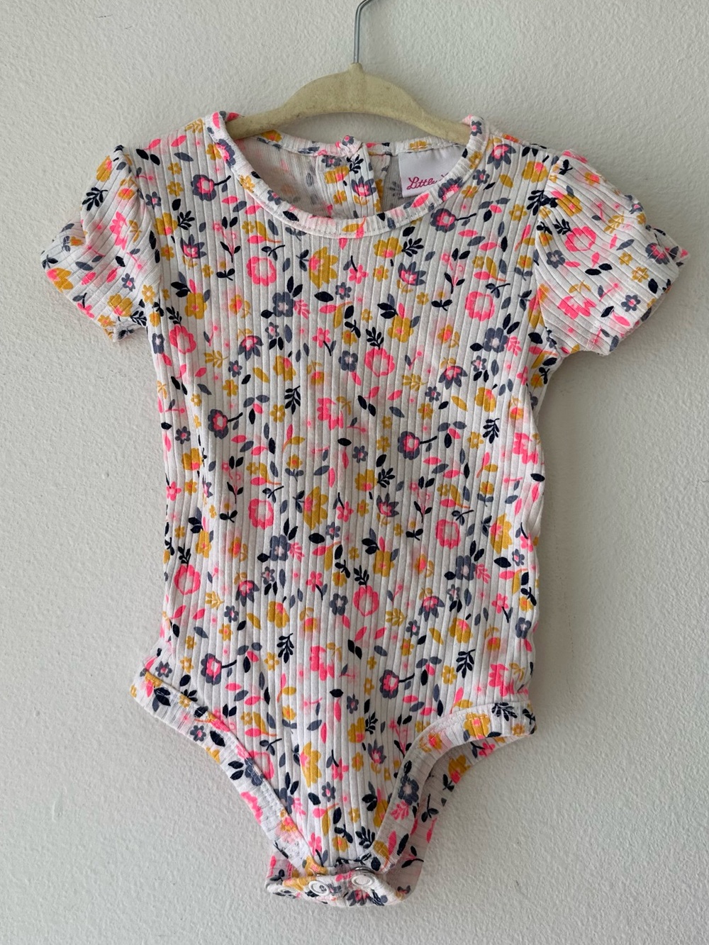 Little Lass Floral Ribbed One-Piece Bodysuit White
